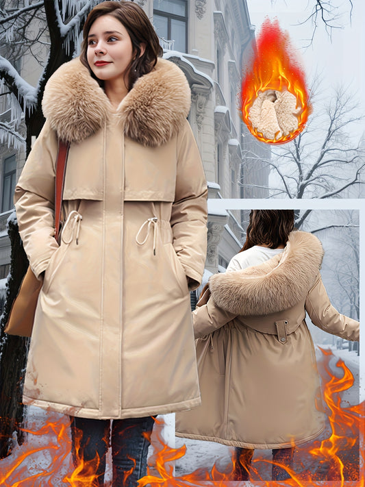 Women’s Winter Hooded Jacket – Fleece-Lined Windproof Zip-Up Coat