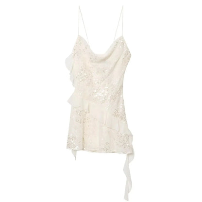 KONDALA Women’s Sequined Cami Mini Dress – Sexy Backless Tiered Party Style