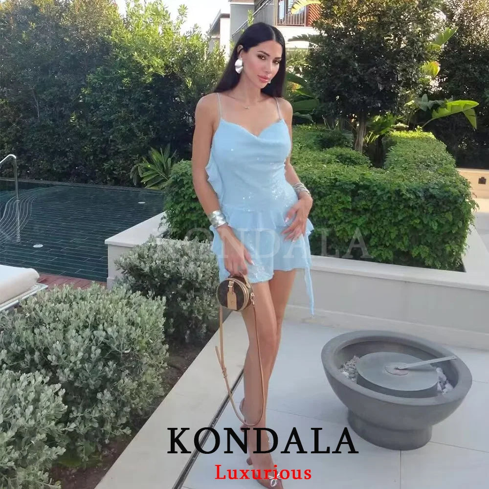 KONDALA Women’s Sequined Cami Mini Dress – Sexy Backless Tiered Party Style