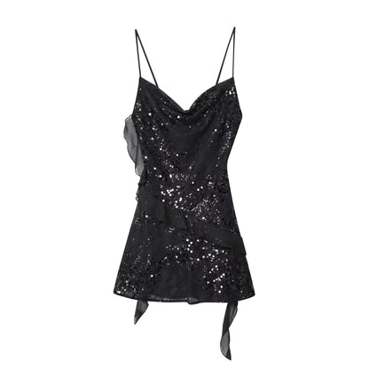 KONDALA Women’s Sequined Cami Mini Dress – Sexy Backless Tiered Party Style