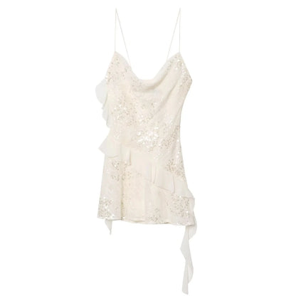 KONDALA Women’s Sequined Cami Mini Dress – Sexy Backless Tiered Party Style