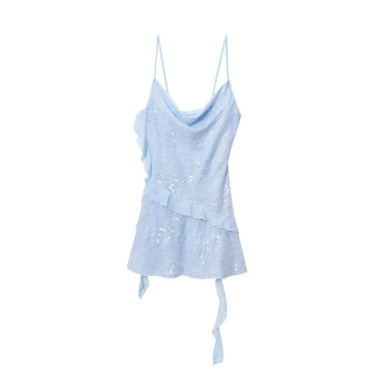 KONDALA Women’s Sequined Cami Mini Dress – Sexy Backless Tiered Party Style