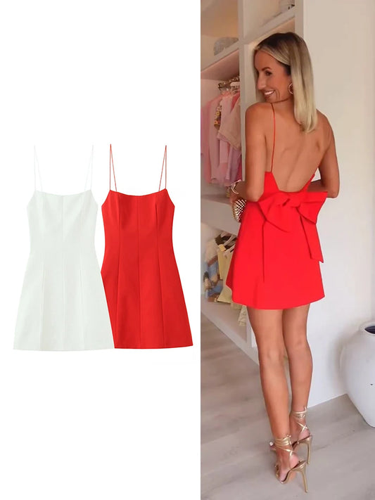 TFMLN Women’s A-Line Mini Dress with Big Bow Straps – Backless Sleeveless Summer Party Dress
