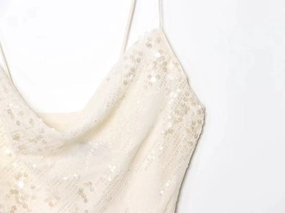 KONDALA Women’s Sequined Cami Mini Dress – Sexy Backless Tiered Party Style