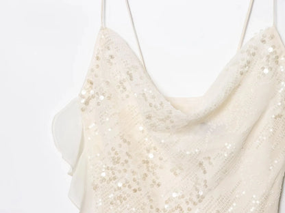 KONDALA Women’s Sequined Cami Mini Dress – Sexy Backless Tiered Party Style