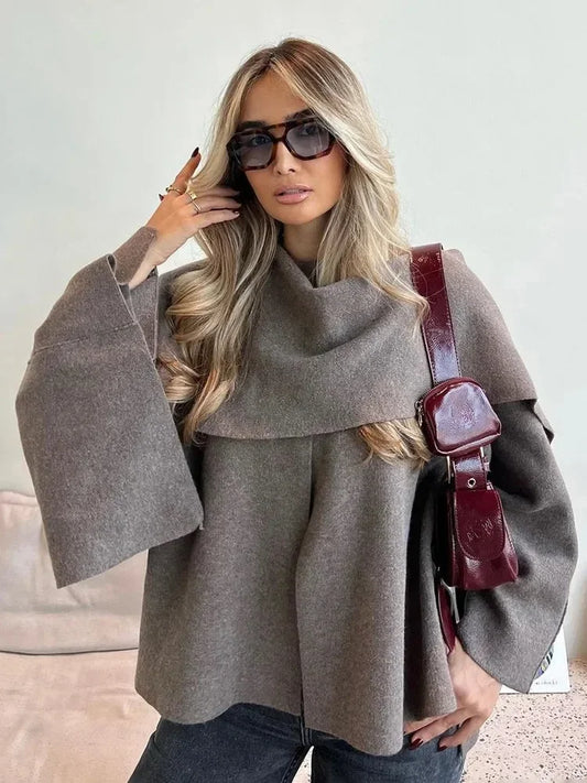 Women’s Oversized Knitted Jacket – Elegant Asymmetric Autumn & Winter Coat