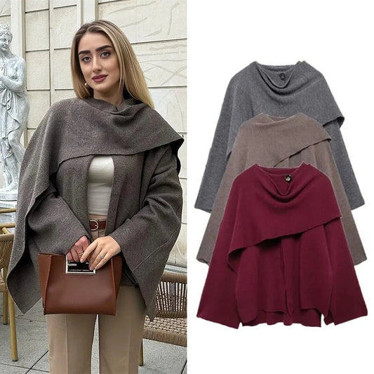 Women’s Oversized Knitted Jacket – Elegant Asymmetric Autumn & Winter Coat