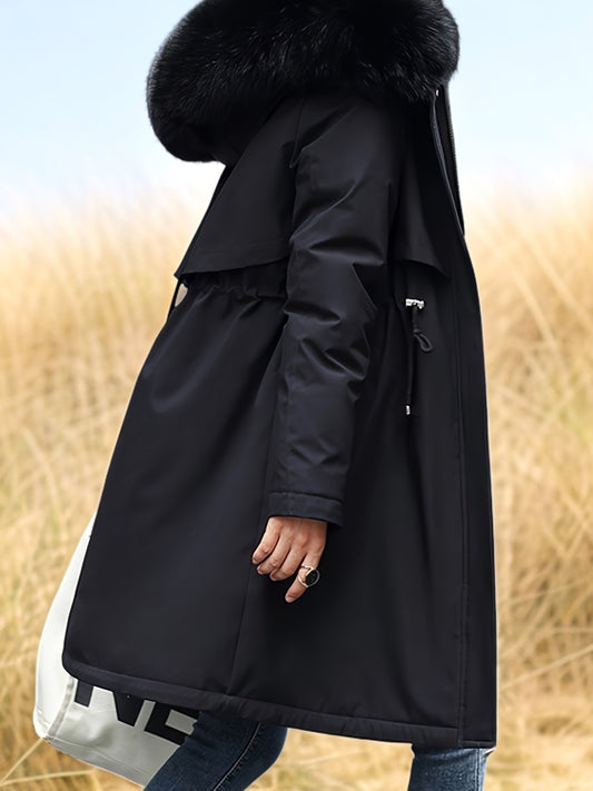 Women’s Winter Hooded Jacket – Fleece-Lined Windproof Zip-Up Coat